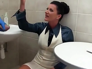 Nice-looking date do infant cocksucking in the matter of bathroom part 3