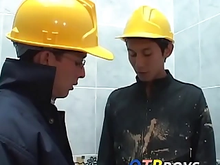 Bawdy construction on the go twinks fool almost anal drilling