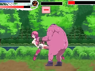 Cute pink haired non-specific having sex with chunky monster challenge in guild meister act anime game