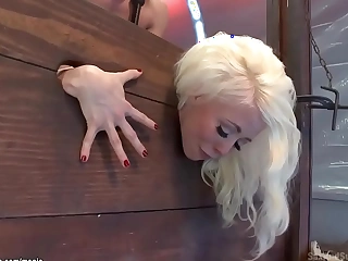 Blonde trapped in wall stock ass fucked