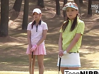 Legal age teenager golfer gets her pink pounded upstairs the green
